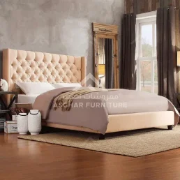 Wingback Tufted Bed Beige colour