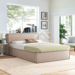 aura minimalist upholstered bed beige