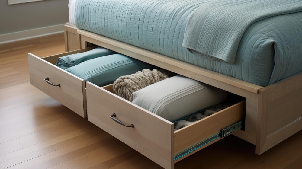 storage bed with blue color theme